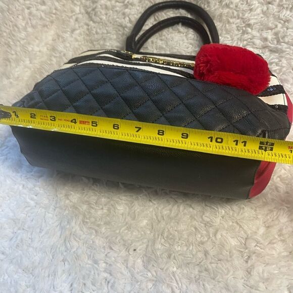 Betsey Johnson Synthetic Black sequins and White Striped satchel red accents - Picture 9 of 13